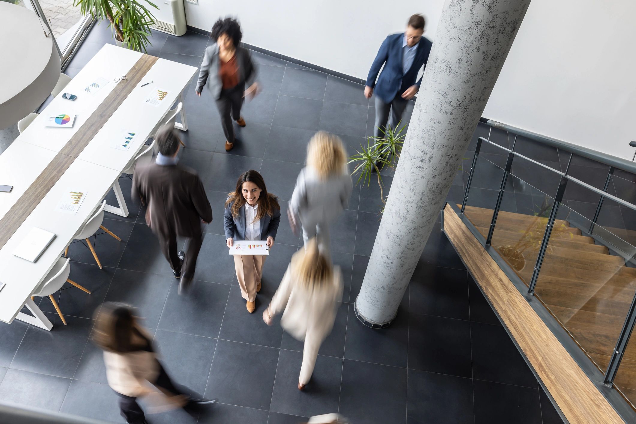 Team collaborating in a bright office